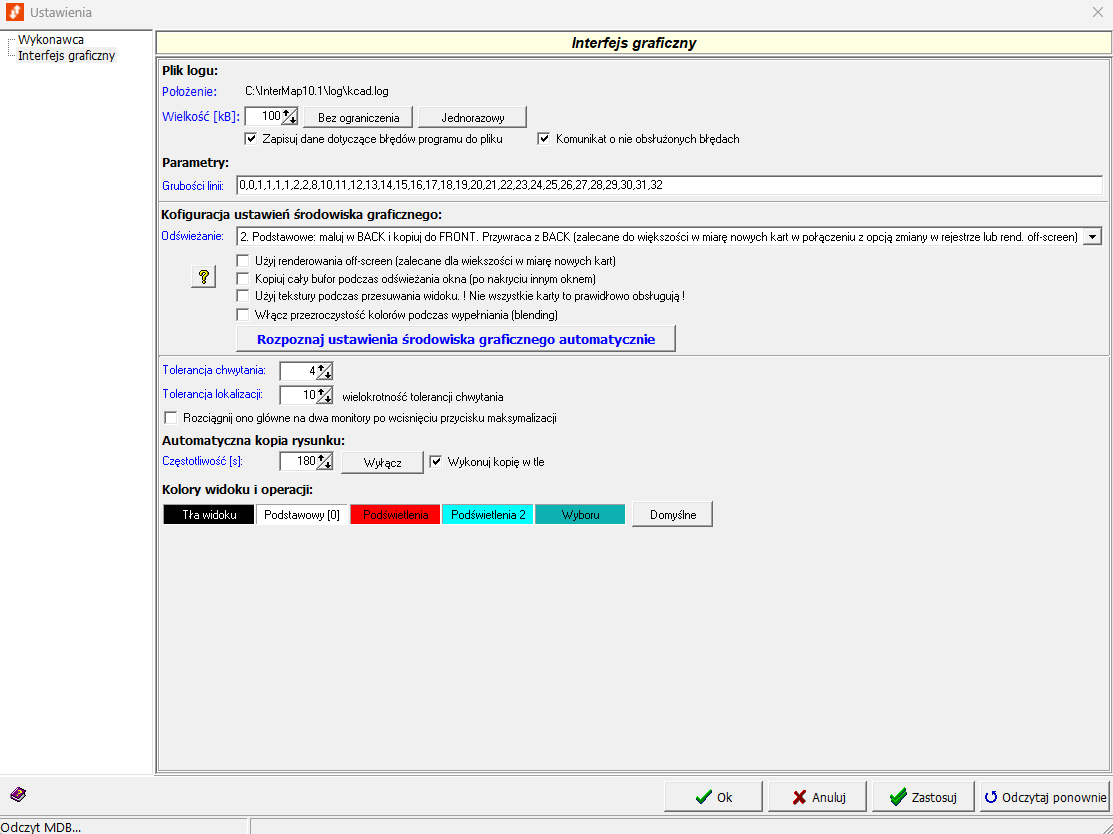 Widok okna z ustawieniami zakładki interfejsu graficznego