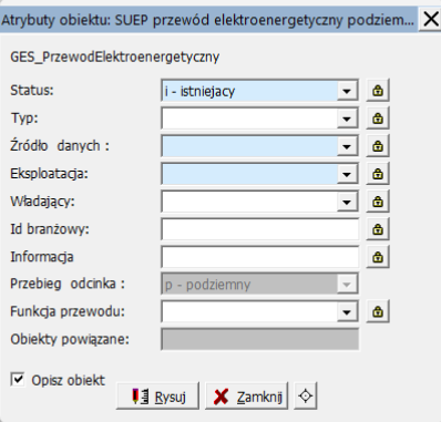 Widok okna atrybutów obiektu