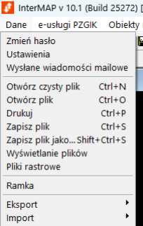 Widok menu głównego programu - zakładka Dane