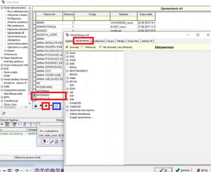 Widok okna ustawień i modyfikacji roli