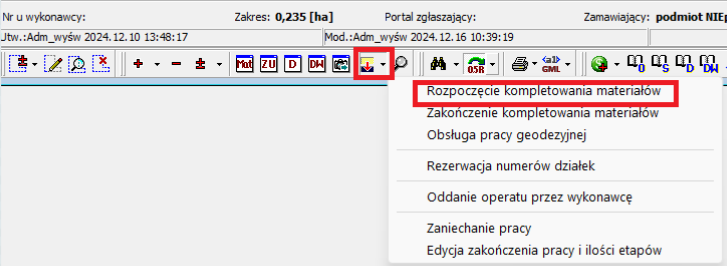 Widok opcji rozwijalnego menu
