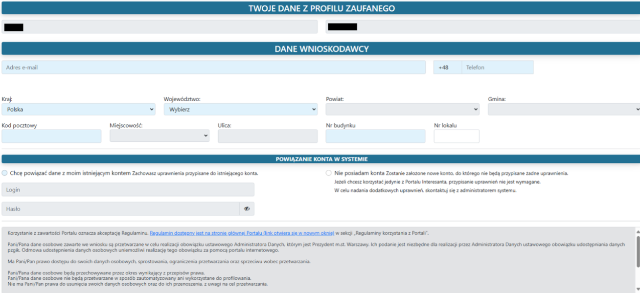 Widok okna z danymi profilu zaufanego