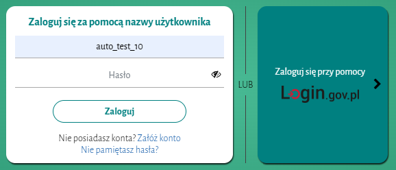 Widok okna do wyboru sposobu logowania