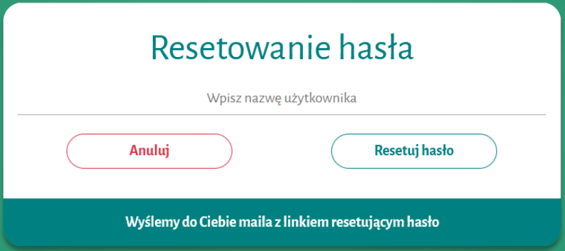Widok okna do resetowania hasła