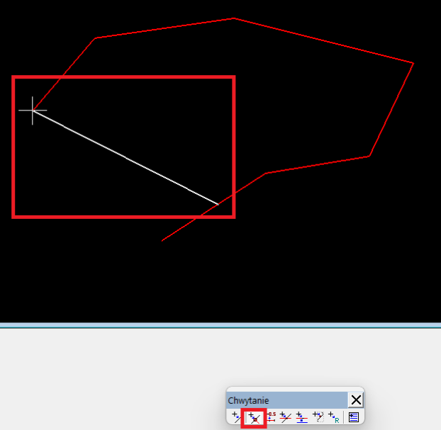 Widok palety 'Chwytanie' i okna grafiki z wybraną opcją przyciągania do najbliższego punktu kluczowego obiektu