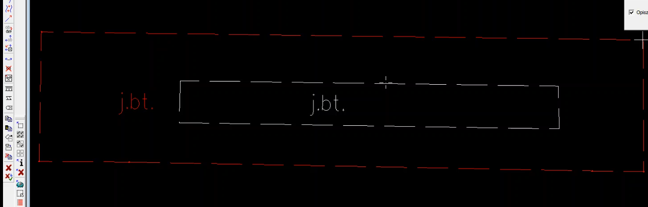 Widok obszaru grafiki z narysowanymi dwoma obiektami, zewnętrzny w kolorze czerwonym, a wewnętrzny w kolorze białym