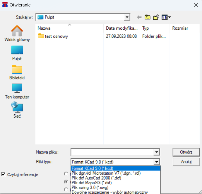 Widok okna wybierania pliku z dysku