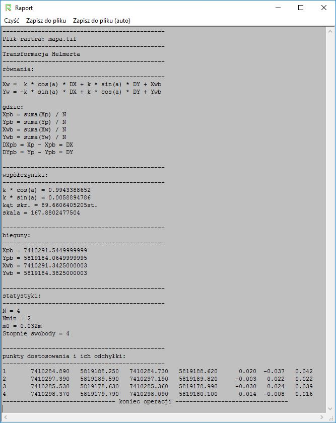 Widok okna 'Raport' z wyświetlonymi danymi