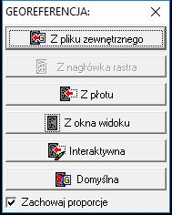 Widok okna 'GEOREFERENCJA' z opcjami wczytywania