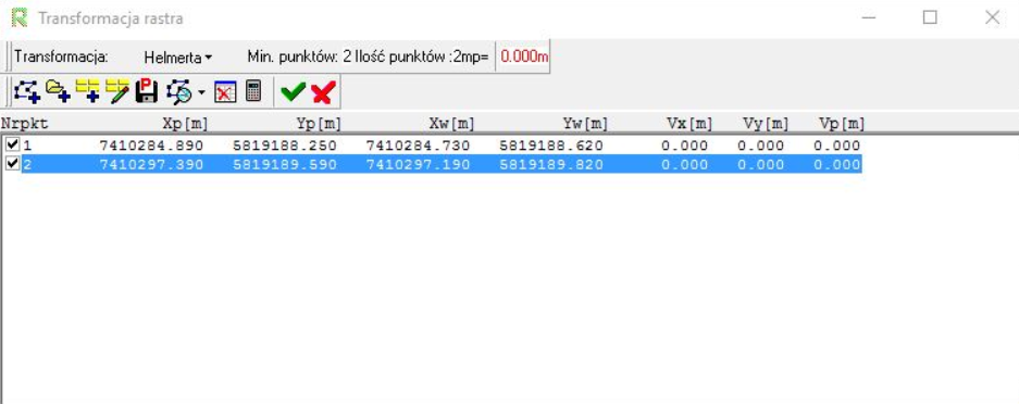 Widok okna 'Transformacja rastra' z wczytanymi dwoma plikami
