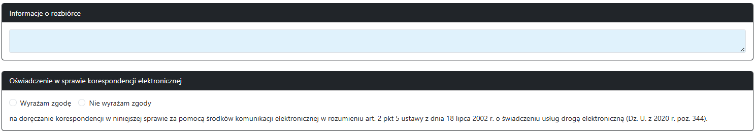 Widok części wniosku