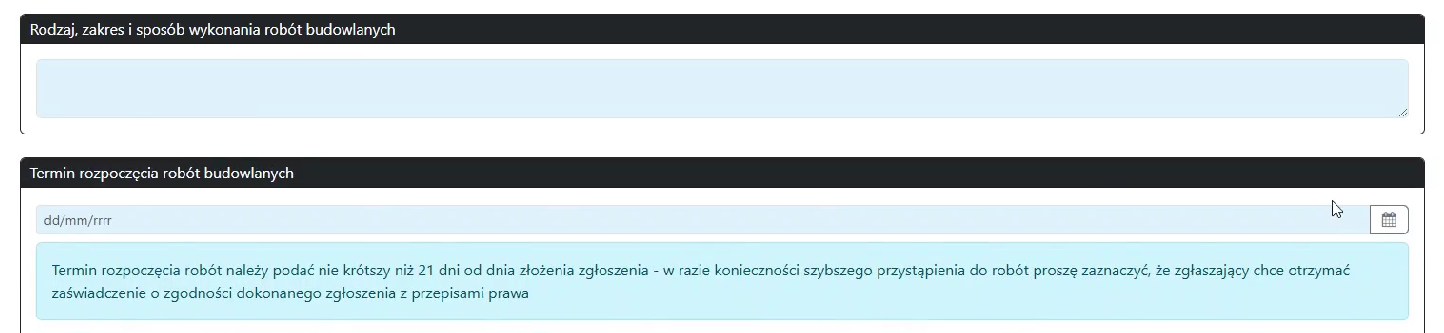 Widok części wniosku