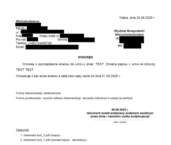 Widok podglądu wniosku