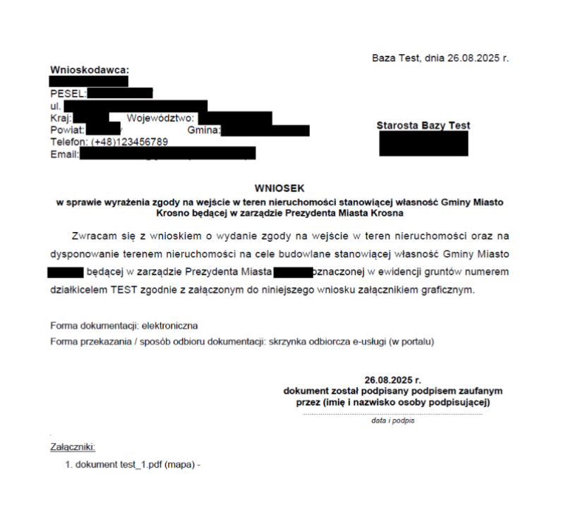 Widok podglądu wniosku