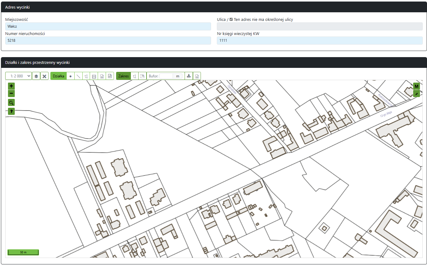 Widok części wniosku