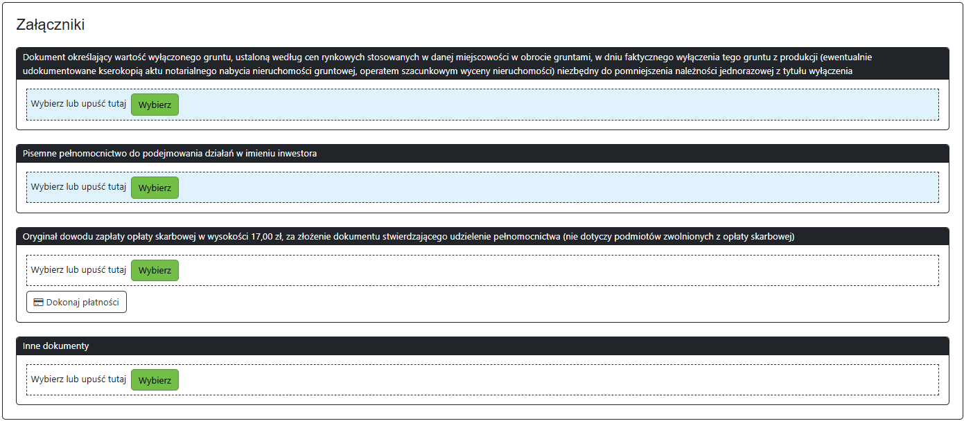 Widok części wniosku