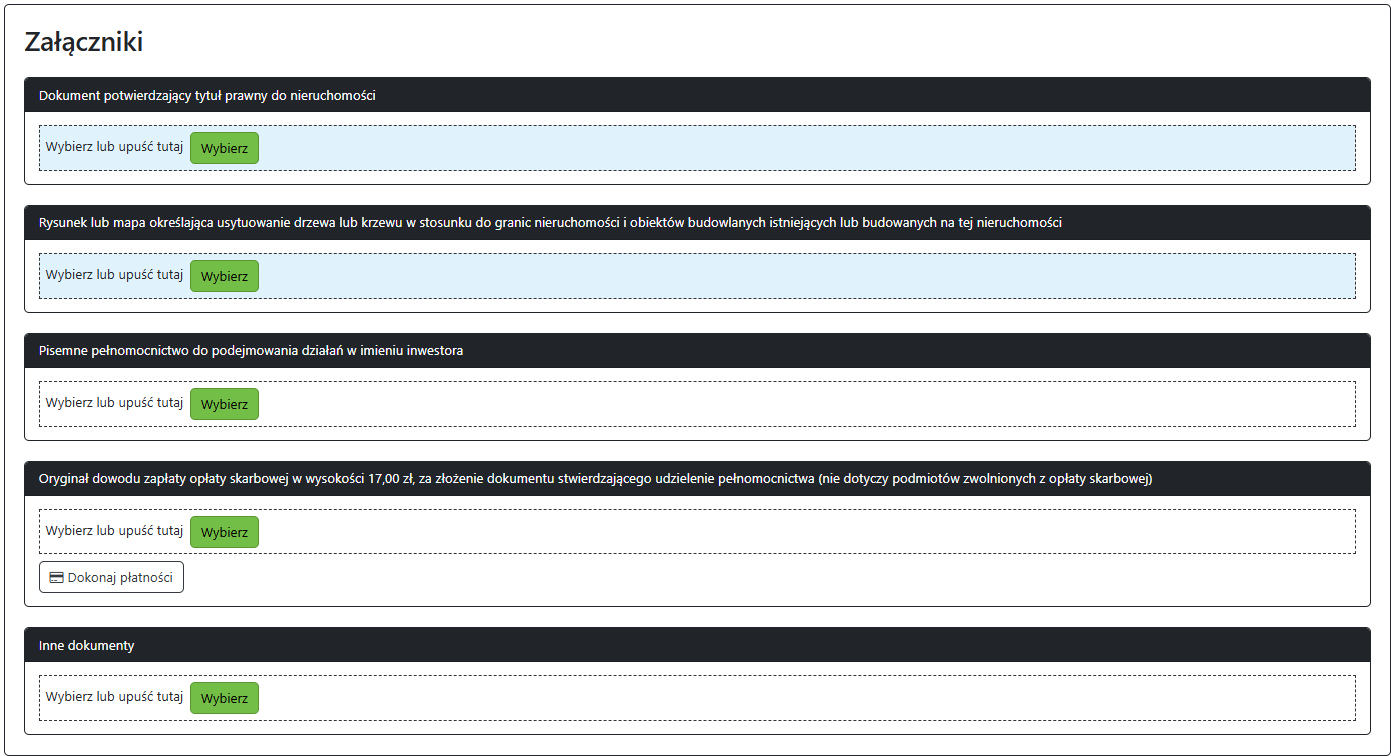 Widok części wniosku