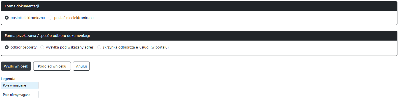 Widok części wniosku