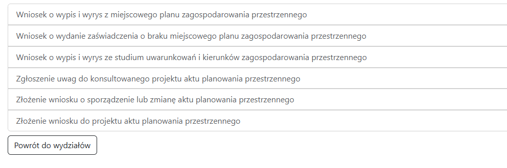 Widok listy dostępnych wniosków do wybrania