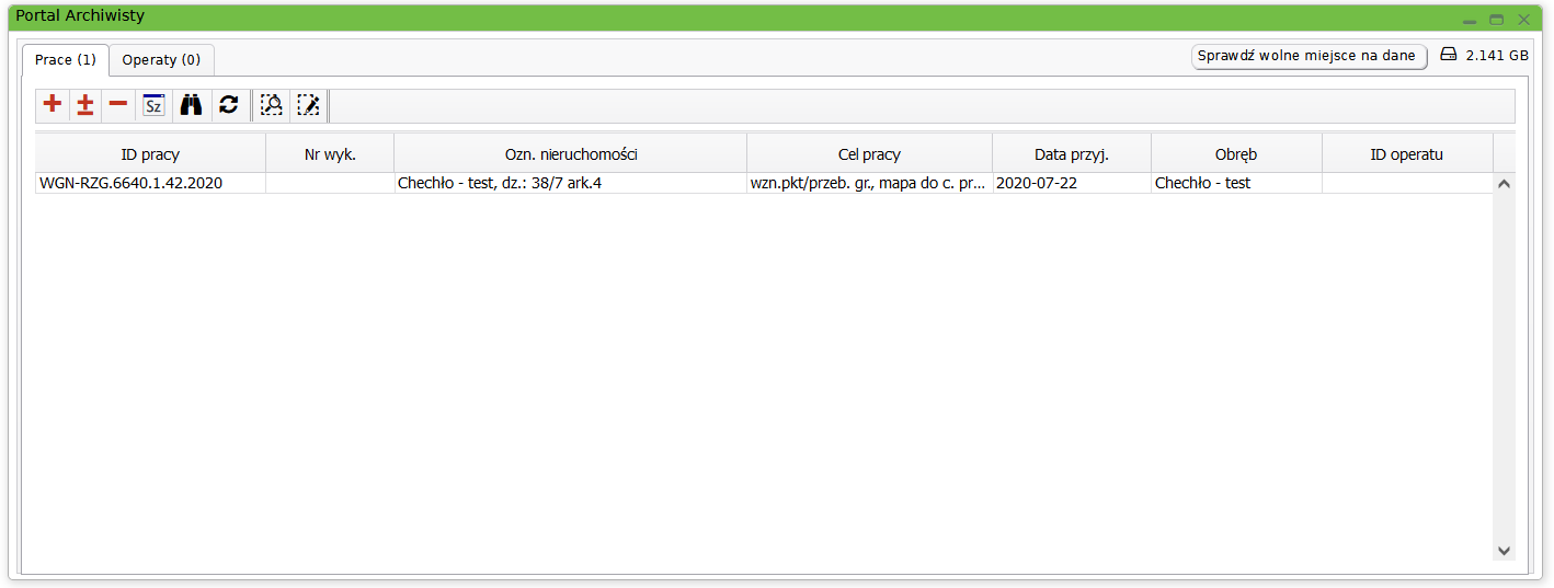 Widok okna prac geodezyjnych