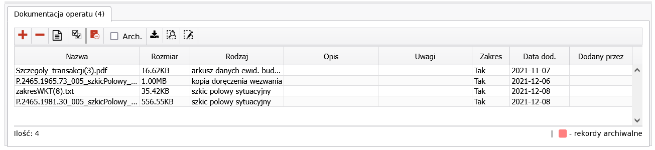 Widok okna dokumentacji cyfrowej