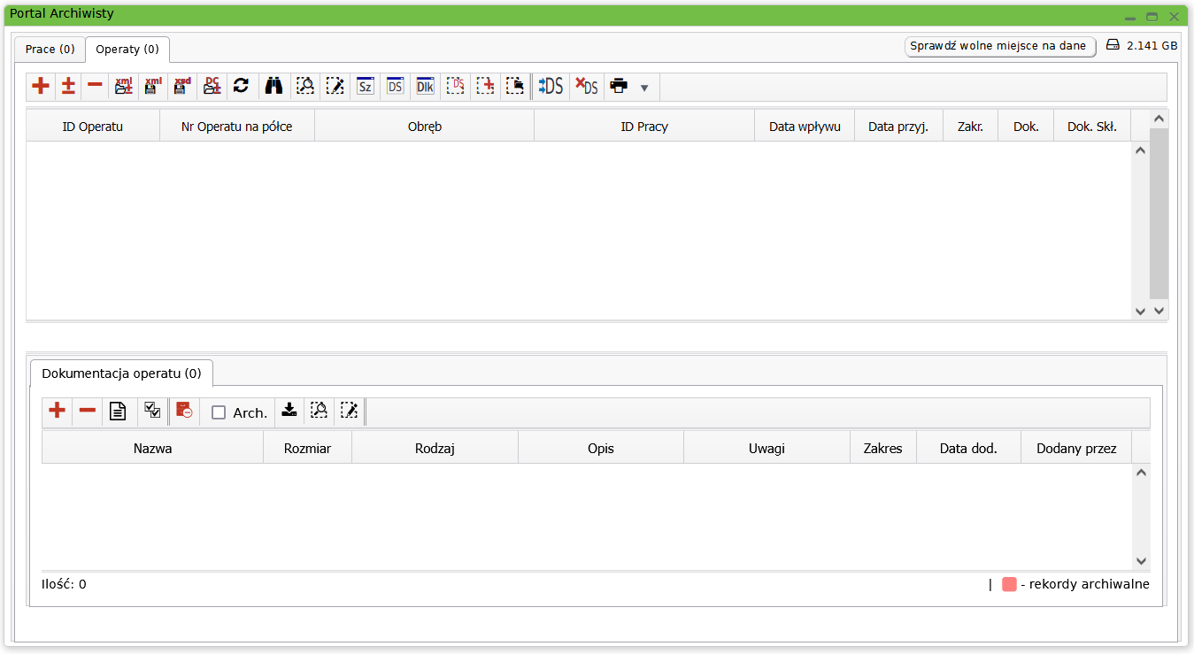 Widok okna operatów