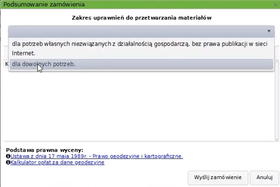 Widok okna podsumowania zamówienia