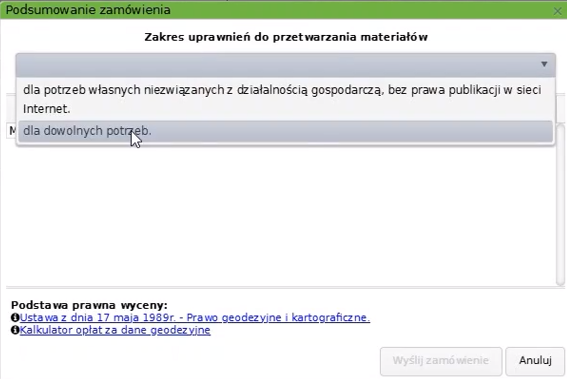 Widok okna podsumowania zamówienia