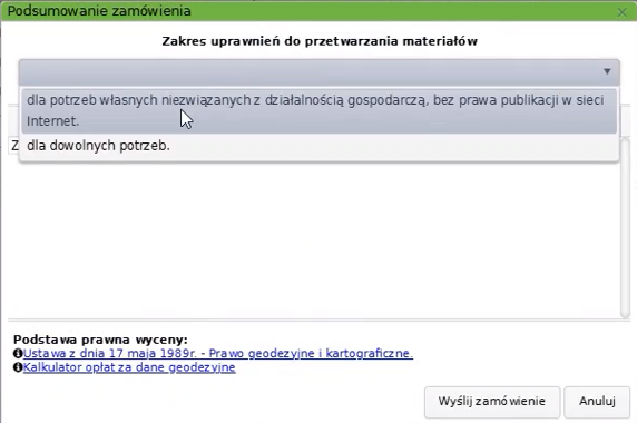 Widok okna podsumowania zamówienia
