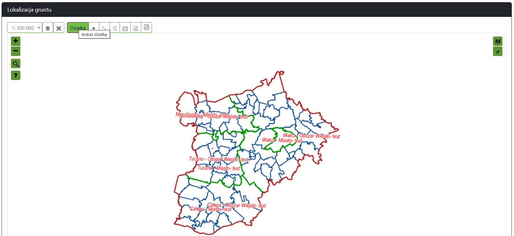 Widok okna z lokalizacją gruntu