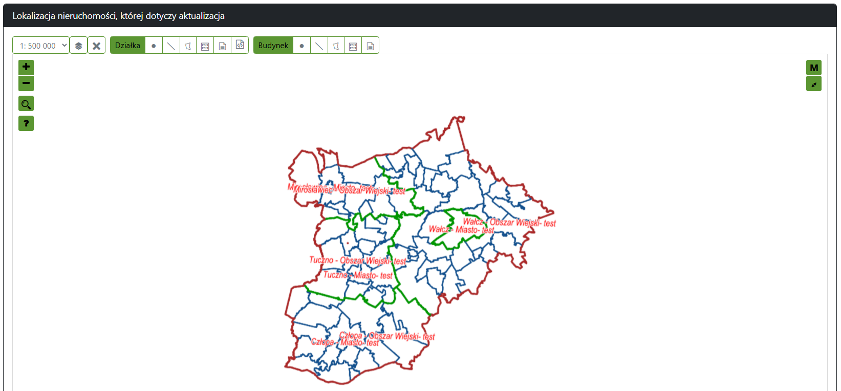 Widok pola lokalizacji nieruchomości, której dotyczy aktualizacja