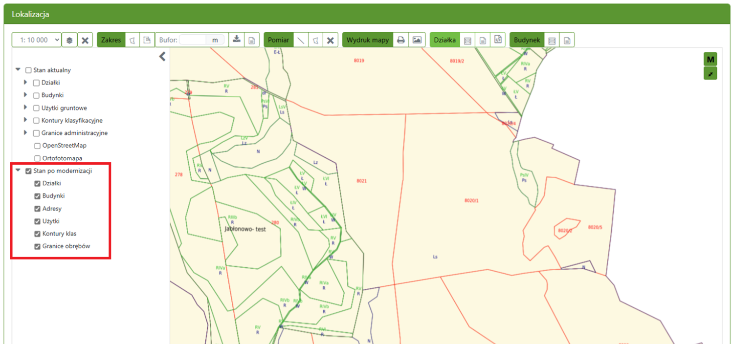 Widok okna lokalizacji z zaznaczonym stanem po modernizacji