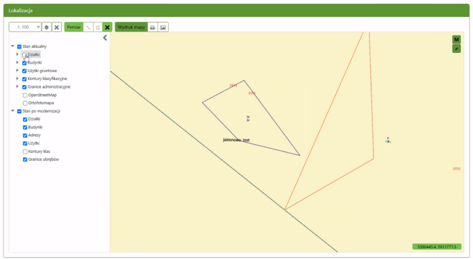 Widok okna z wygenerowanym fragmentem mapy