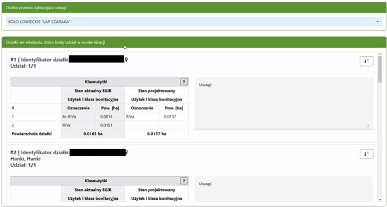 Widok okna z wyszukanymi pozycjami przypisanymi do osoby prawnej