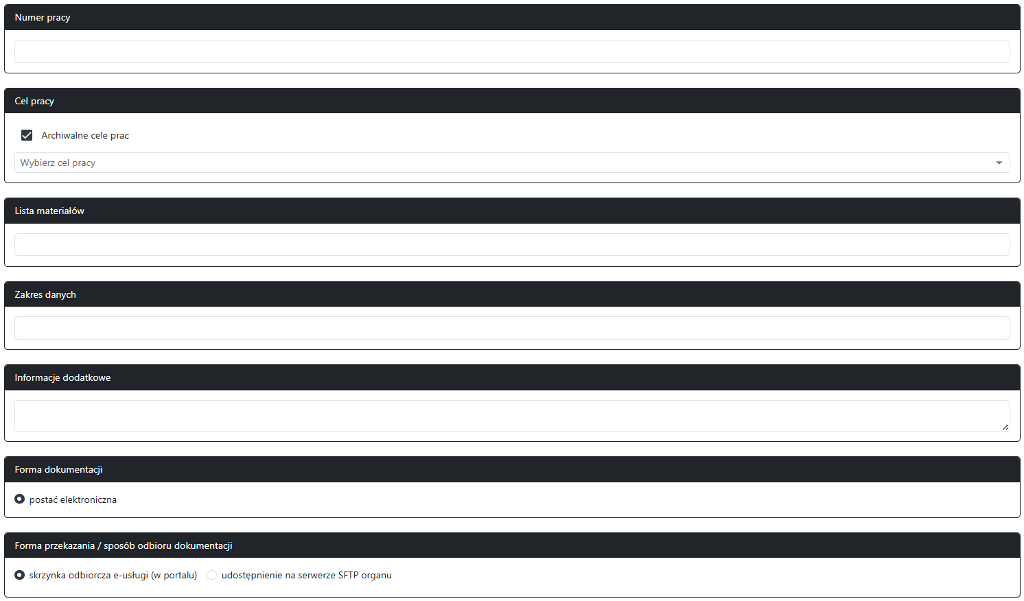 Widok części wniosku