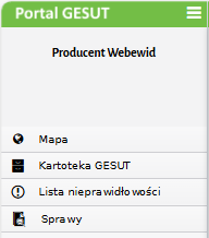 Widok opcji menu portalu branżysty