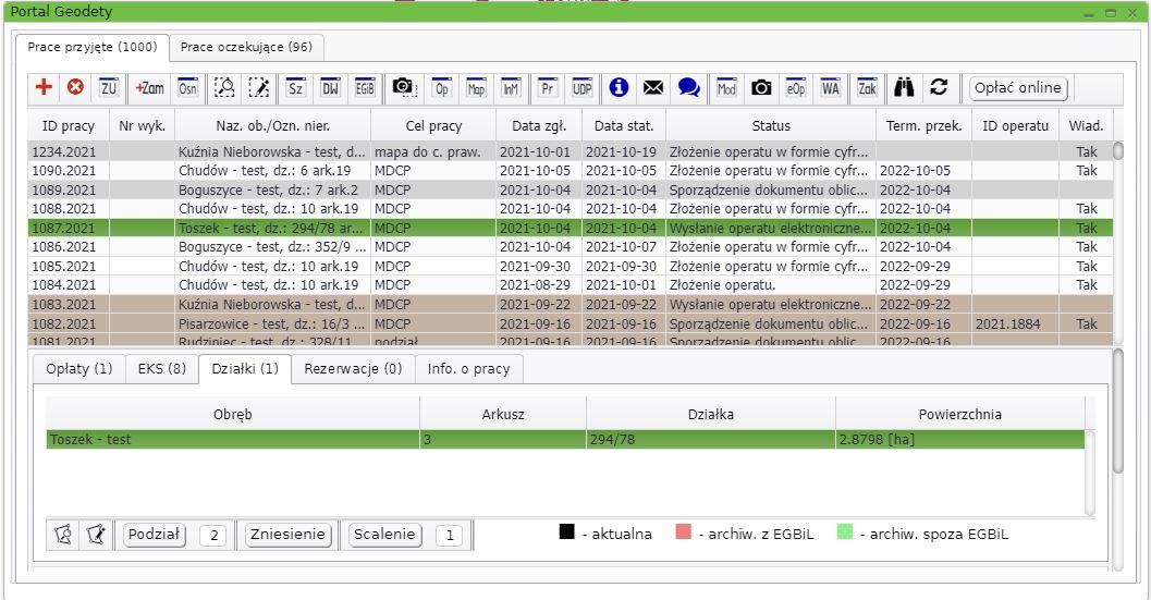 Widok okna portalu geodety