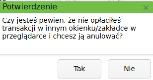 Widok okna z potwierdzeniem