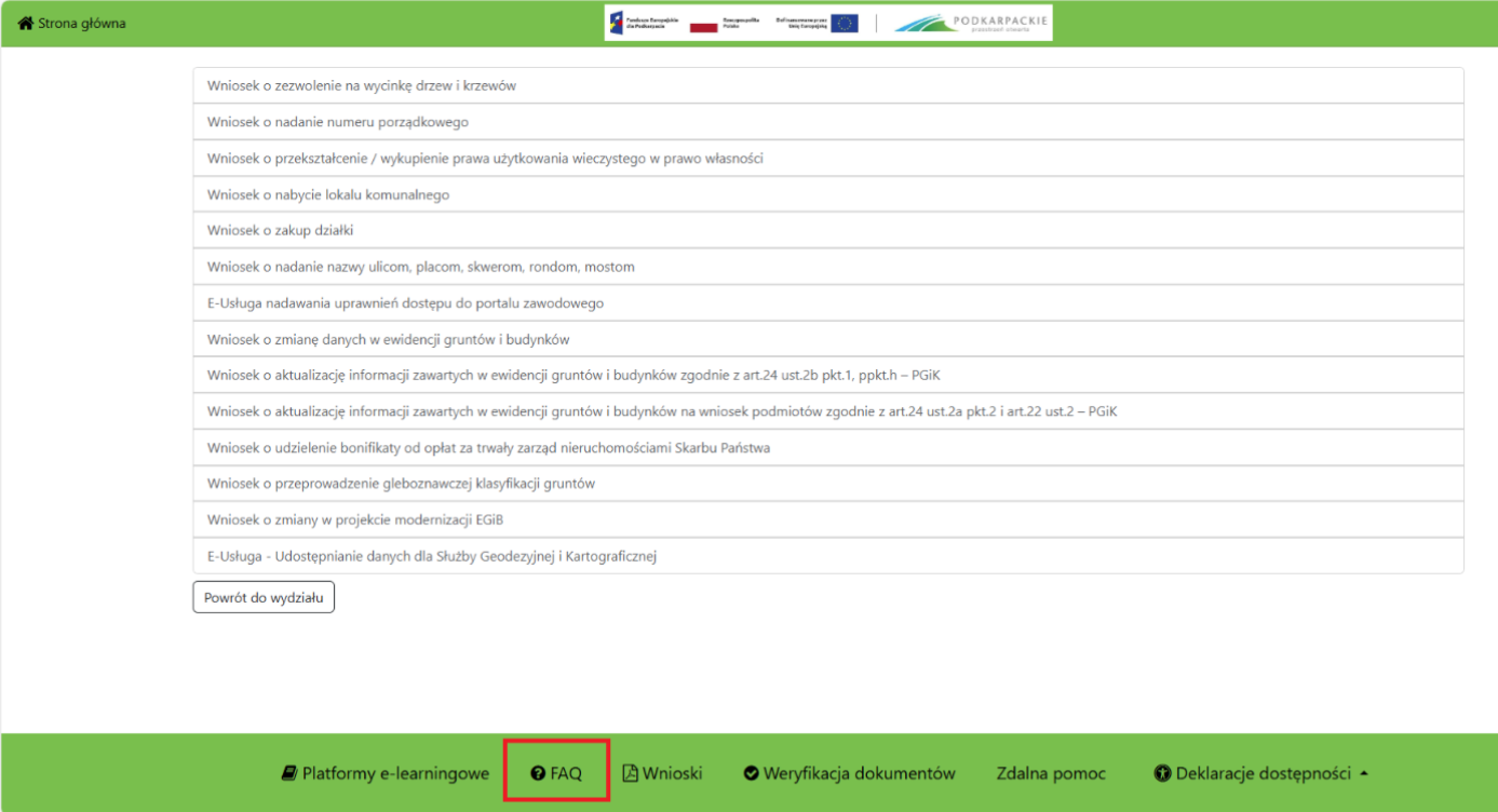 Widok miejsca w którym znajduje się ikonka FAQ