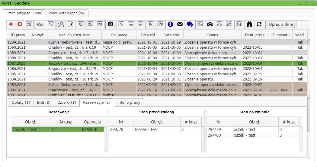 Widok okna portalu geodety