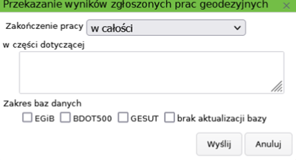 Widok okna zakończenia pracy