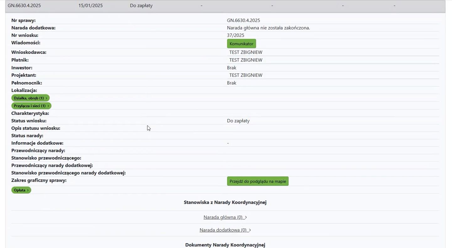 Widok rozwiniętych szczegółów sprawy