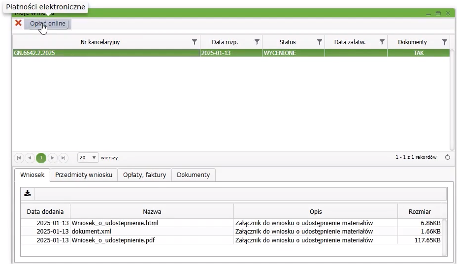 Widok okna z wnioskami