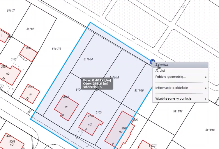 Widok narysowanego obszaru