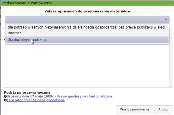 Widok okna podsumowania zamówienia