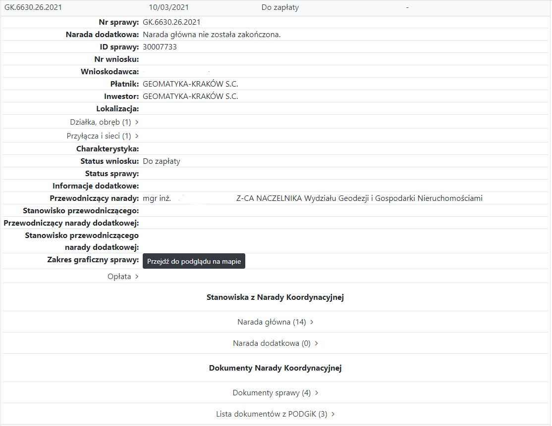 Widok okna szczegółów sprawy