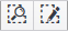 Ikony kwadratowego zakresu narysowanego przerywana linią wraz z lupą i ołówkiem