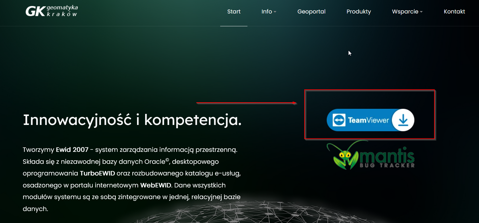 Okno główne strony geomatyka-krakow.pl