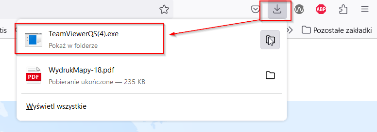 Widok rozwiniętej ikony pobranych plików w oknie przeglądarki Mozilla