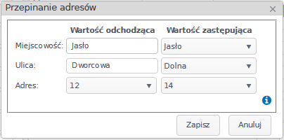 Widok okna przepinania adresów